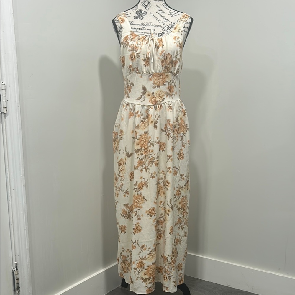 MONTEAU LOS ANGELES Womens Floral Boho Maxi Dress Size Large Cream Ivory